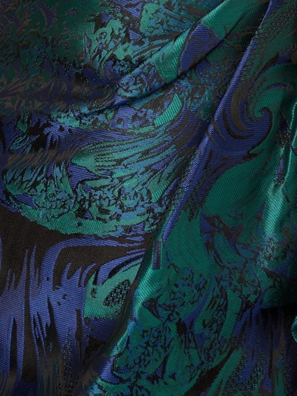 Adrianna Papell Teal and Navy One-Shoulder Floral Gown